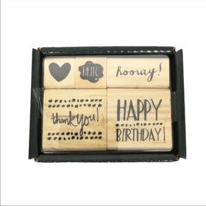 Wooden Stamp Set Happy Birthday Thank You Hooray Hello Scrapbooking Crafting